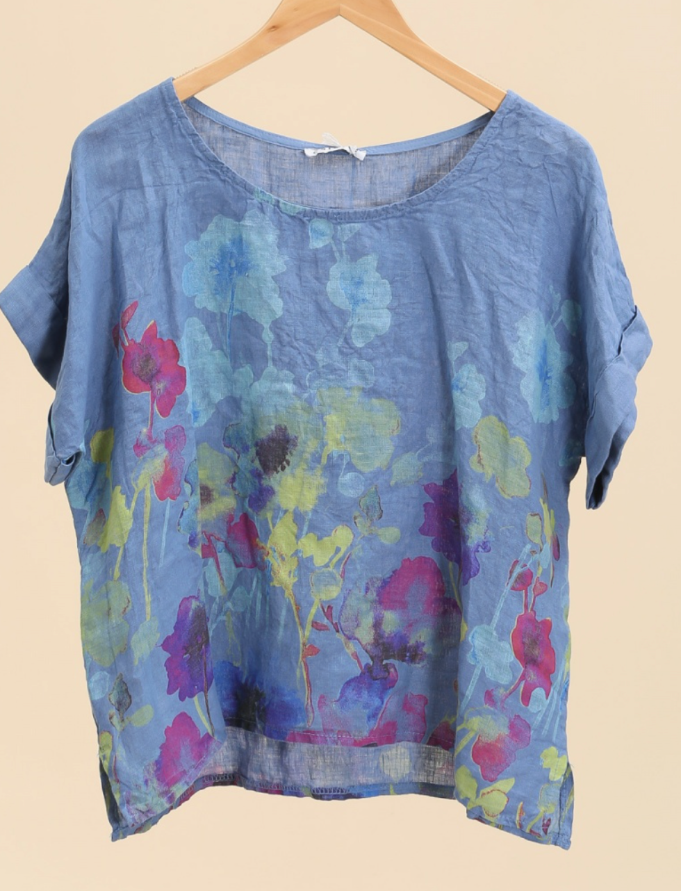 Round Neck Printed Linen T-Shirt