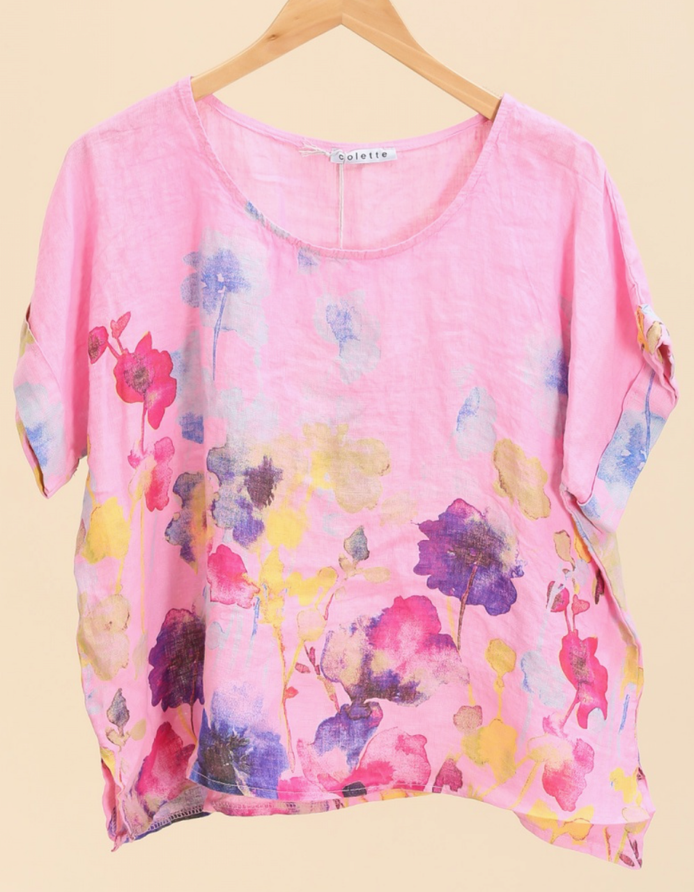 Round Neck Printed Linen T-Shirt