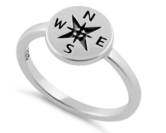 Stainless Steel Traveler's Compass Ring