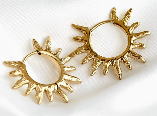 Sun Hoop Earrings - Stainless Steel Sunburst Hoops