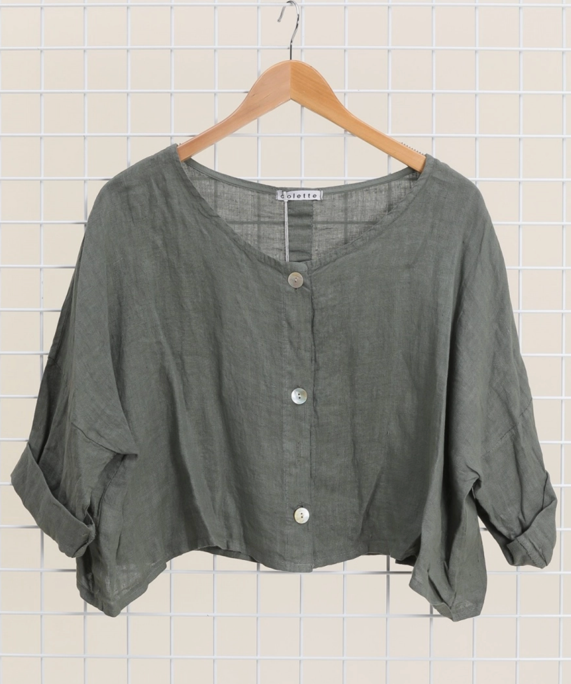 3/4 Sleeve cropped Linen Shirt
