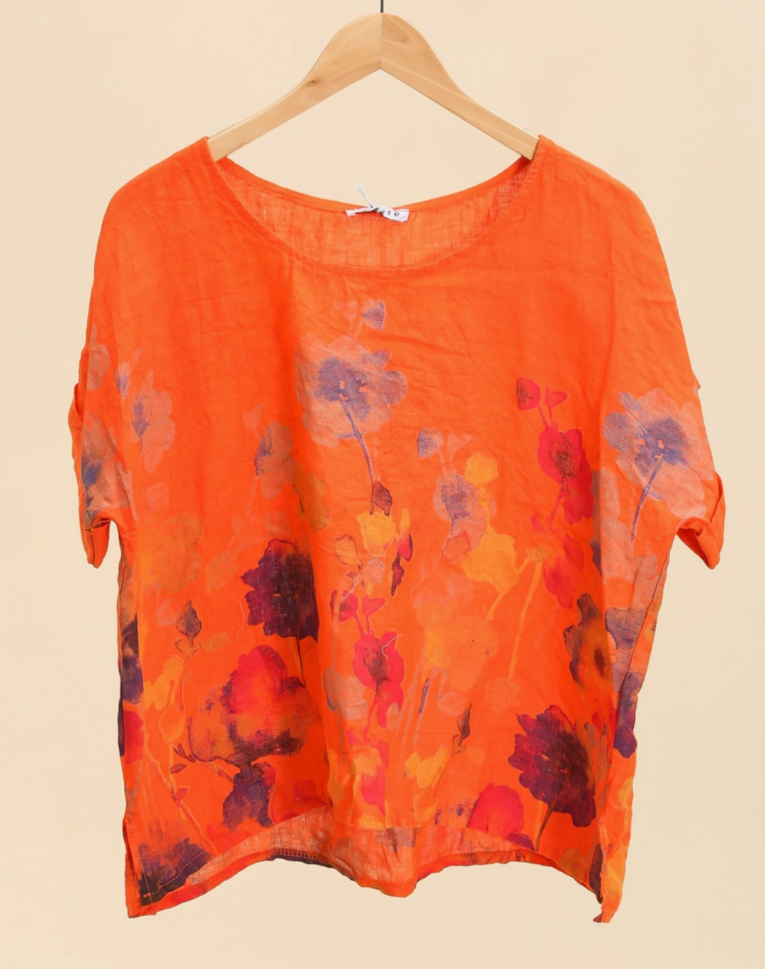 Round Neck Printed Linen T-Shirt