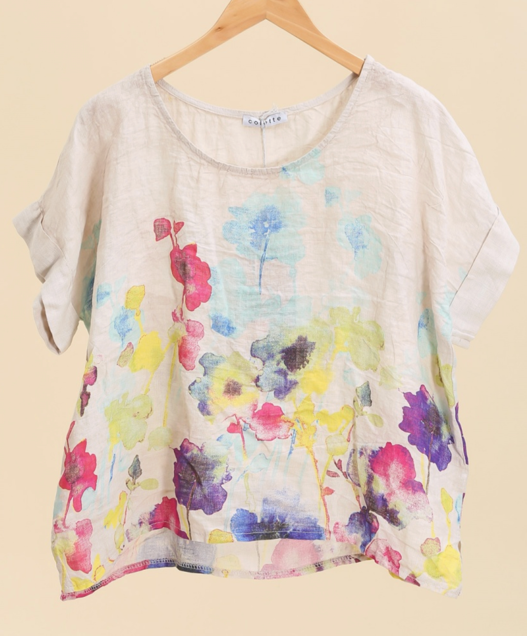 Round Neck Printed Linen T-Shirt
