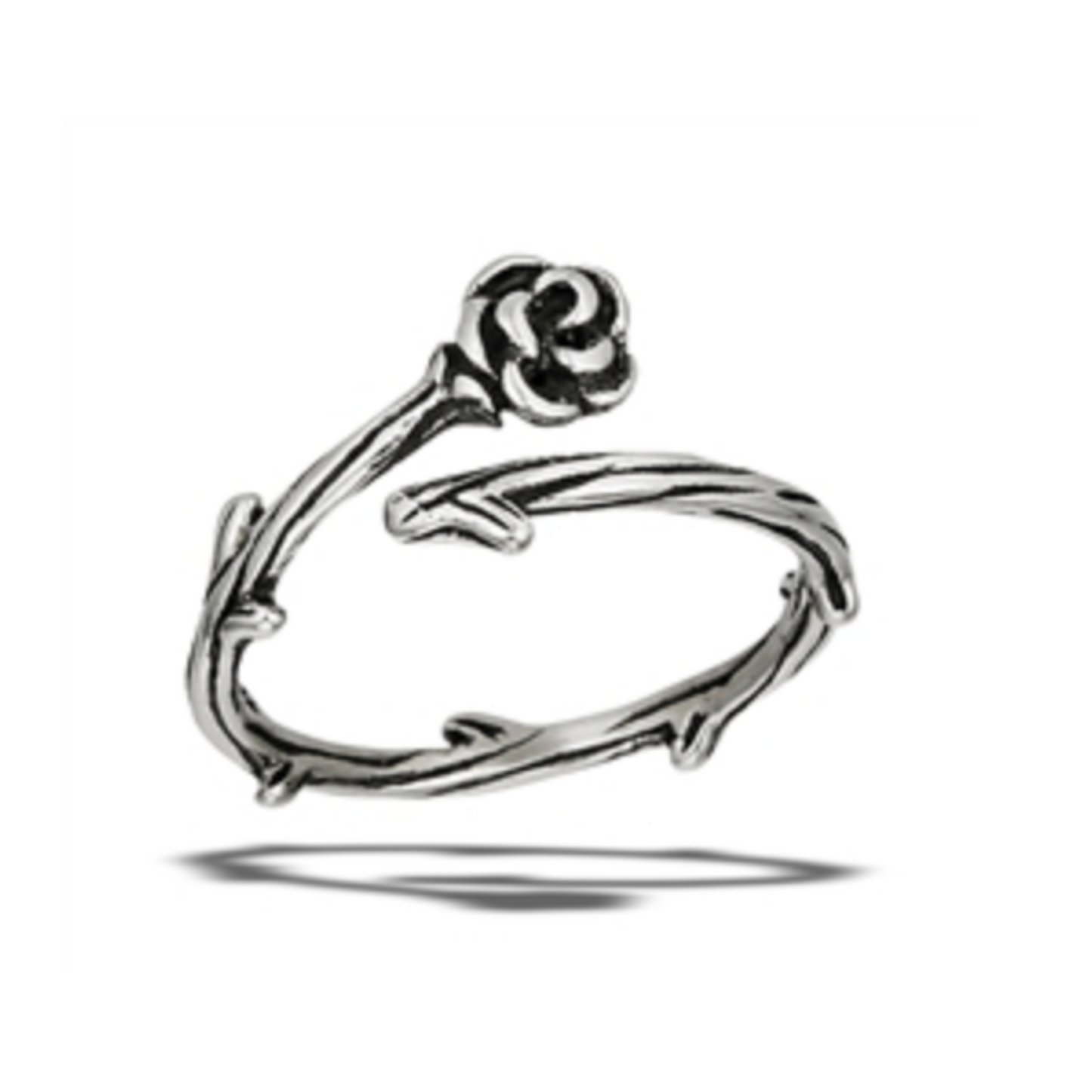 Rose With Thorned Vine Ring