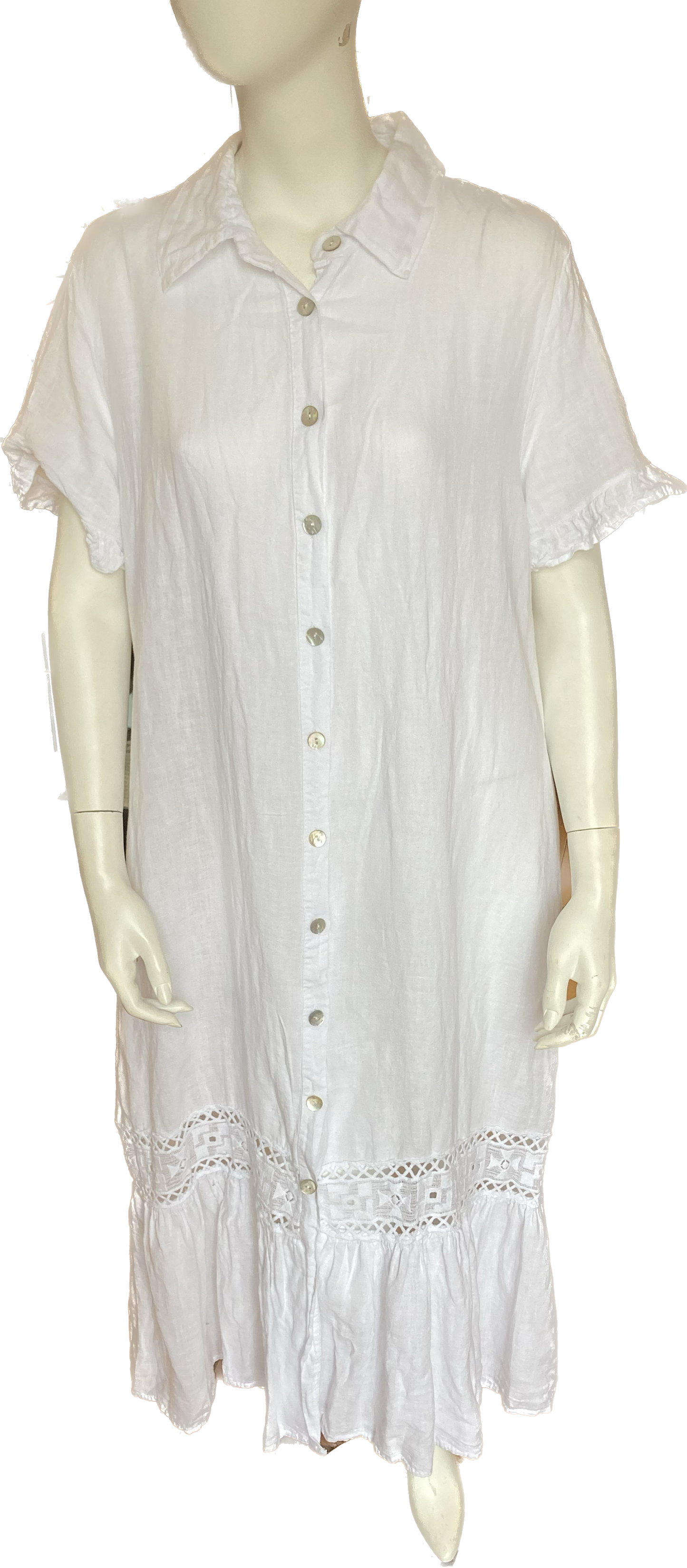 Linen Button Down Dress with Embroidery