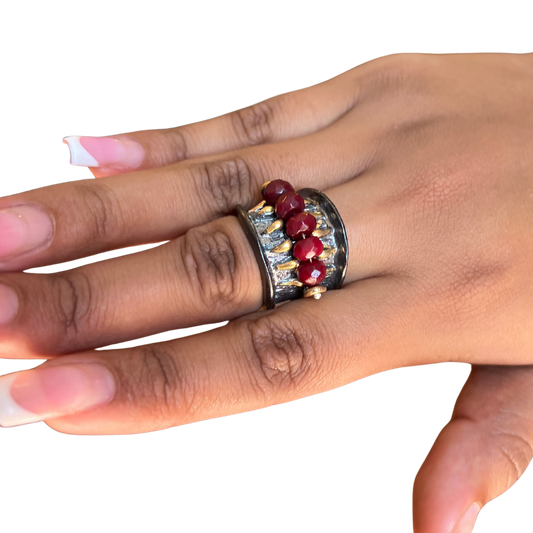 Large Raw Red Ruby Ring