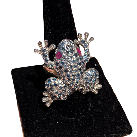 Encrusted Sapphire & Ruby Frog Ring