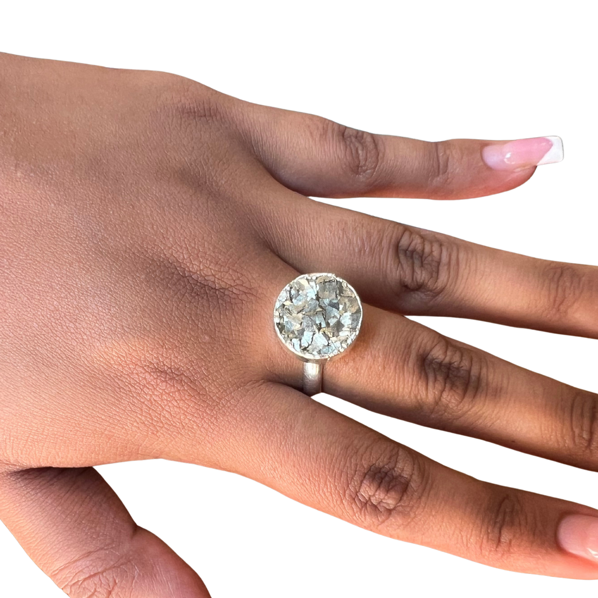 Pyrite Stone Silver Ring