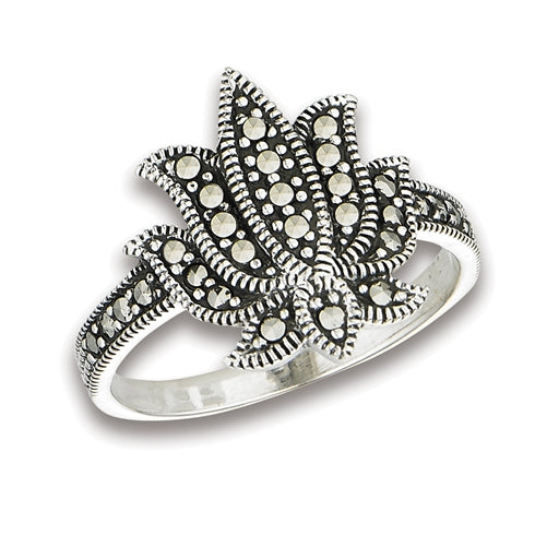 Lotus Marcasite Silver Ring