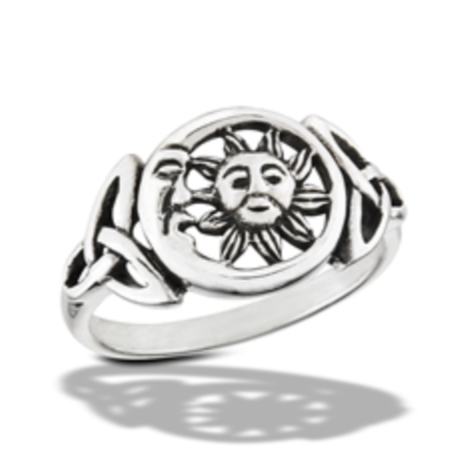 Crescent Moon and Sun Celtic Ring W/ Triquetras
