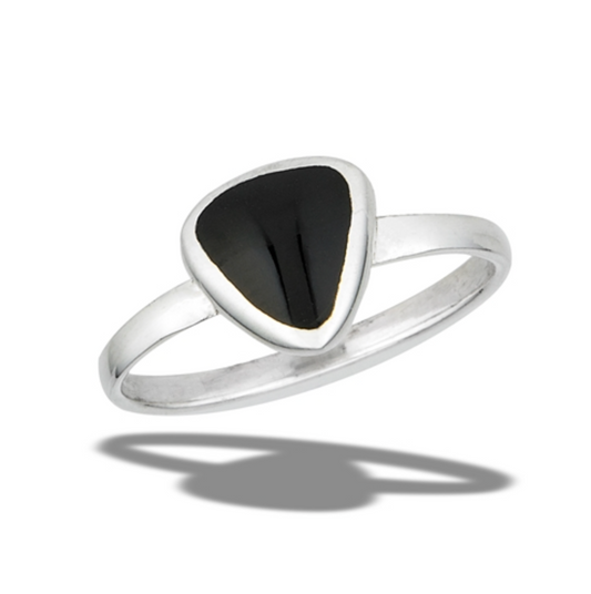 Sterling Silver High Polish Triangle Ring With Synthetic Black Onyx