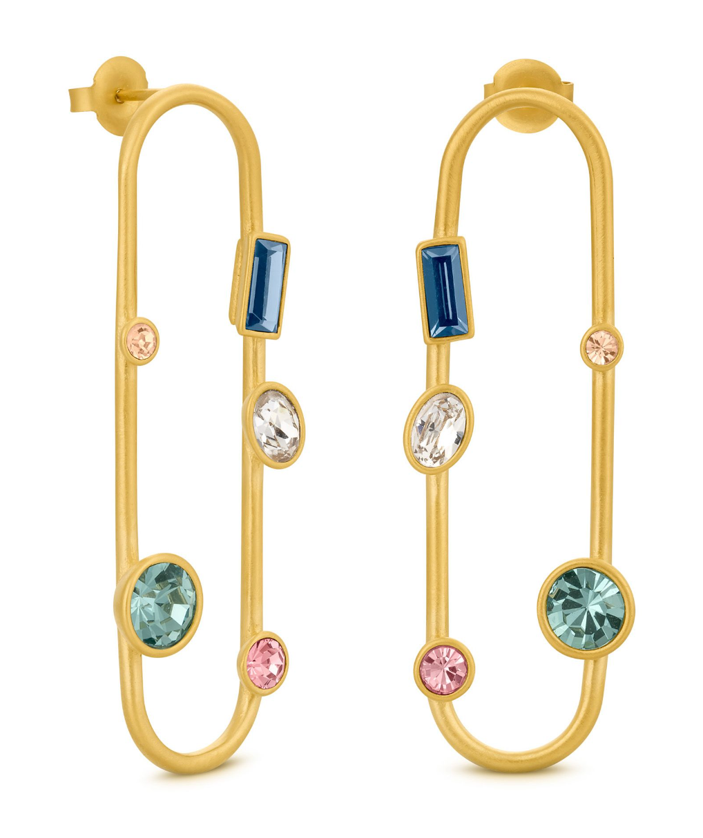 Long Gold Earrings With Crystals