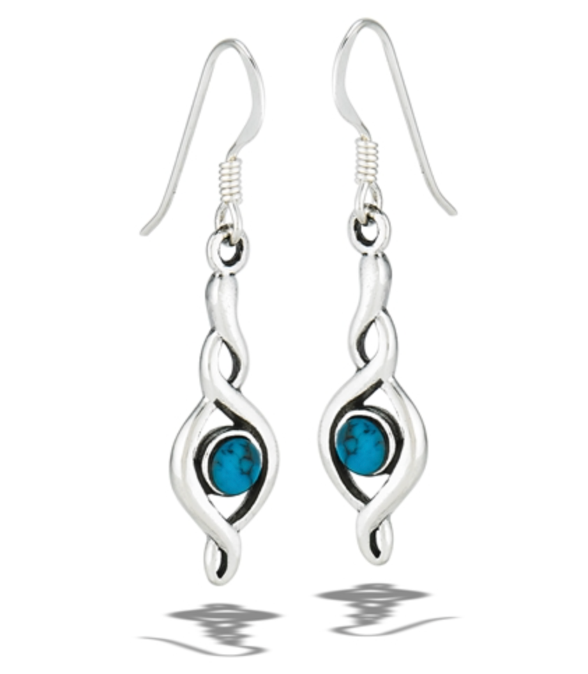 Sterling Silver Dangle Swirl Earring With Synthetic Turquoise