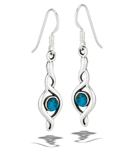Sterling Silver Dangle Swirl Earring With Synthetic Turquoise