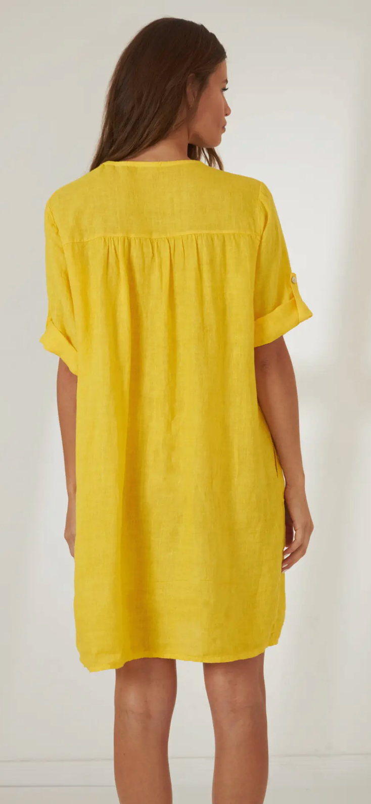 Italian Linen Collarless Shirt Dress