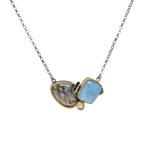 Aquamarine Labradorite and Opal Necklace