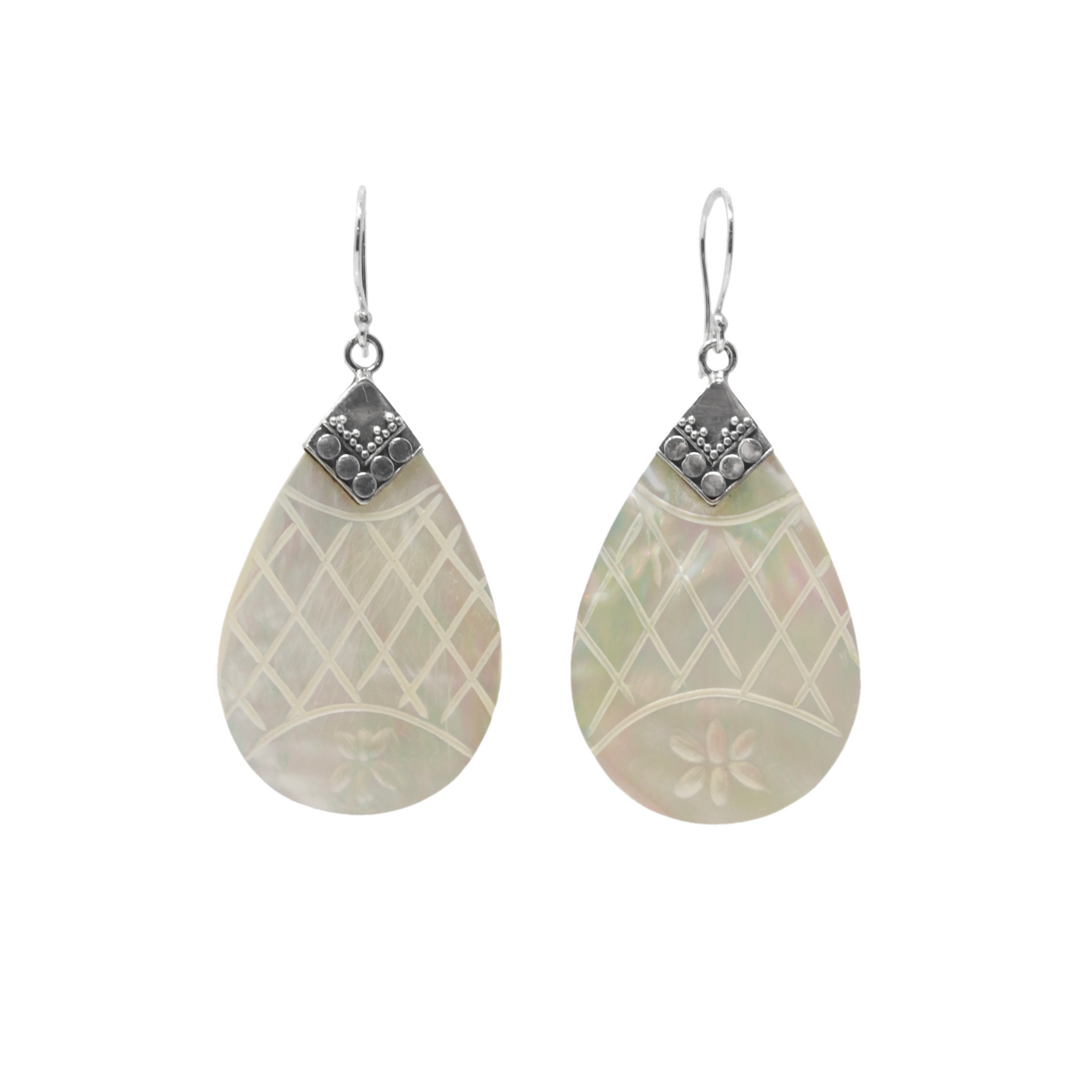 Etched Mother of Pearl Teadrop Earrings