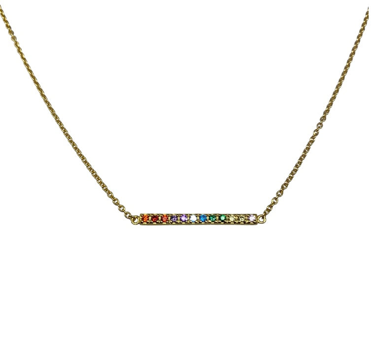 Rainbow Multicolor 14K Yellow Gold  Vermeil Long Bar Necklace