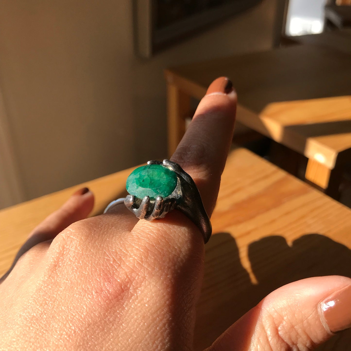 Two Hands Emerald Ring