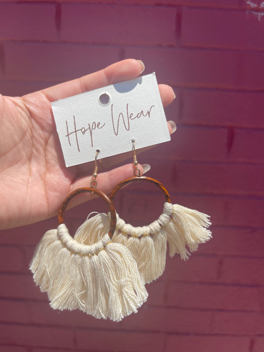 Fringed Wood Hoop Earrings