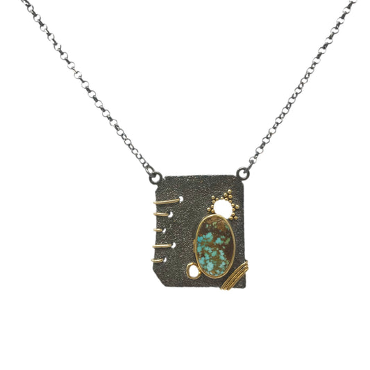 Square Silver Turquoise Necklace